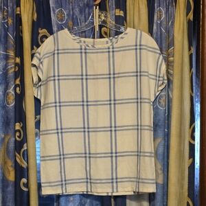 Vinatgr Blue and White Plaid Women's Top (See Measurements)
